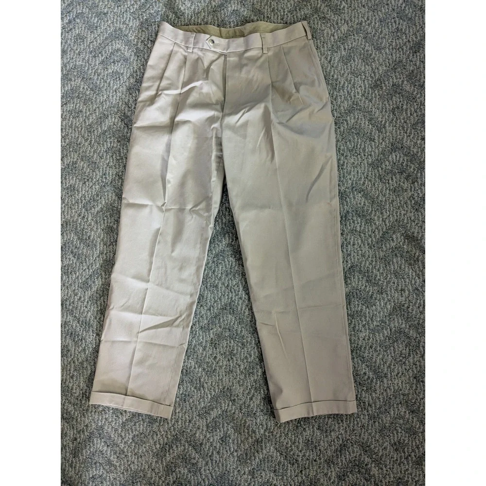 Jos. A. Bank Travelers Collection Khaki Pleated Chinos Mens 36x32 Tan Cotton